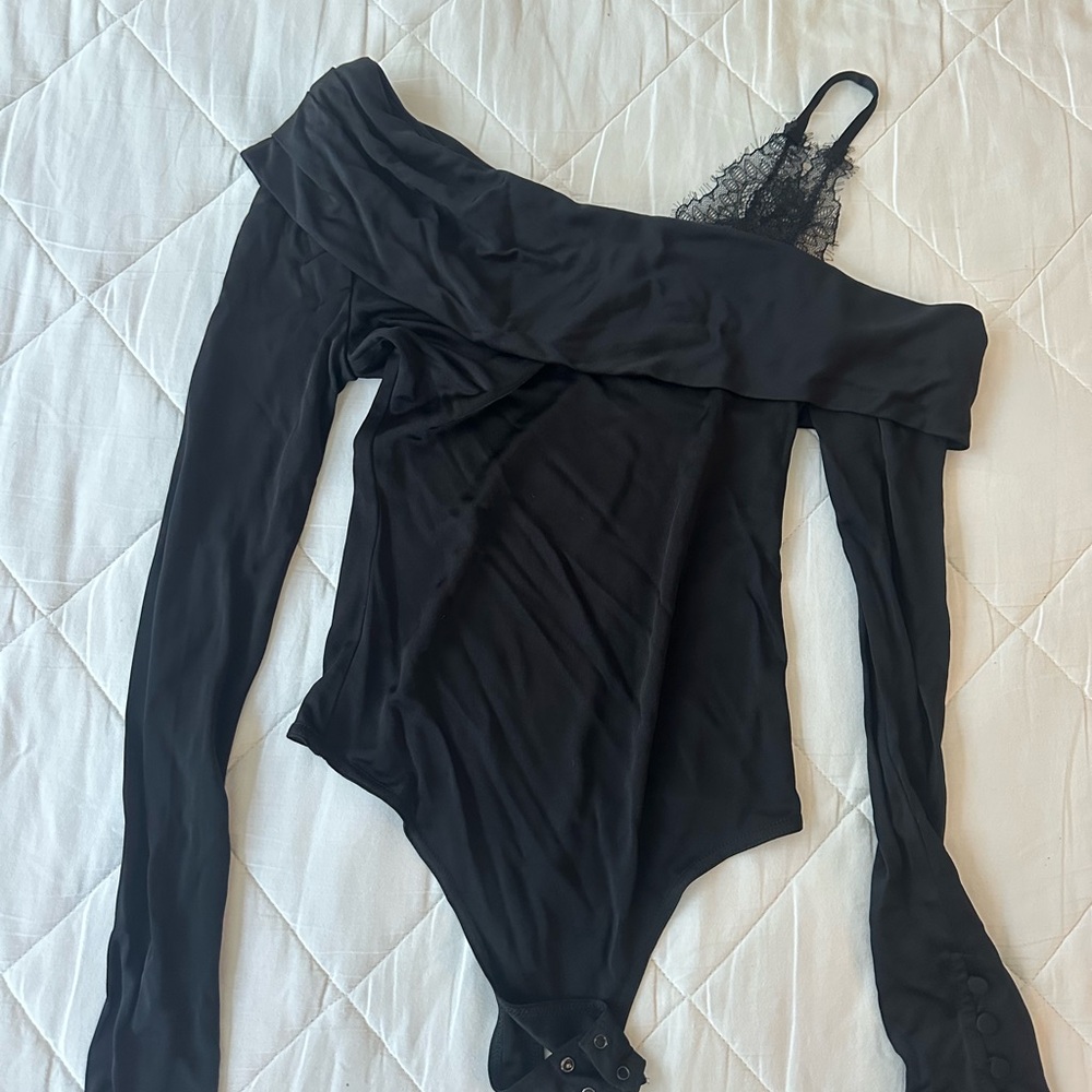 Jonathan Simkhai Black Off-Shoulder Lace Bodysuit